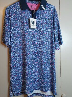 Graham Luxe Performance Men's Large Multi-Blue Golf Polo Shirt (0825E23)